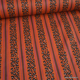 Tissu demi-natté canvas Léoli léopard rayé écureuil et chocolat