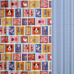 Tissu coton matelassé réversible Timbres – Edourad bleu
