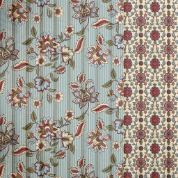 Tissu coton matelassé réversible Panji fleurs indiennes et verso Kumba écru