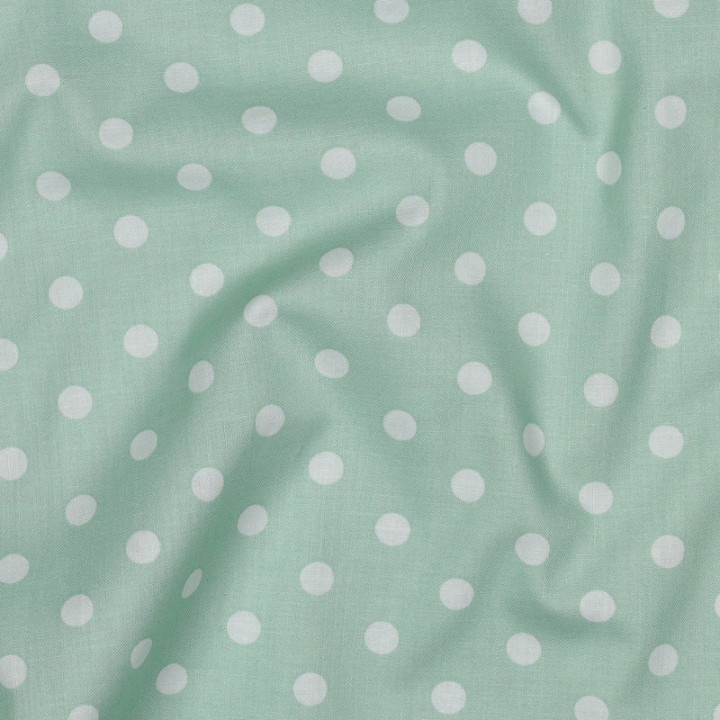 Tissu popeline coton motif Pois blancs fond Menthe - OEKO TEX