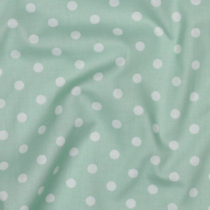 Tissu popeline coton motif Pois blancs fond Menthe - OEKO TEX