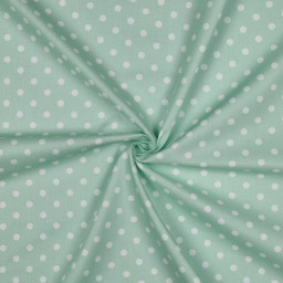 Tissu popeline coton motif Pois blancs fond Menthe - OEKO TEX