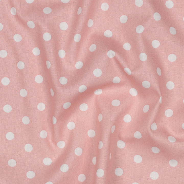 Tissu popeline coton motif Pois blancs fond vieux rose - OEKO TEX