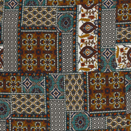 Tissu satin de viscose Jaipur – Patchwork fleuri bleu pétrole