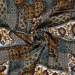 Tissu satin de viscose Jaipur – Patchwork fleuri bleu pétrole