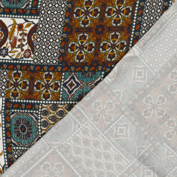 Tissu satin de viscose Jaipur – Patchwork fleuri bleu pétrole