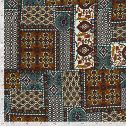 Tissu satin de viscose Jaipur – Patchwork fleuri bleu pétrole