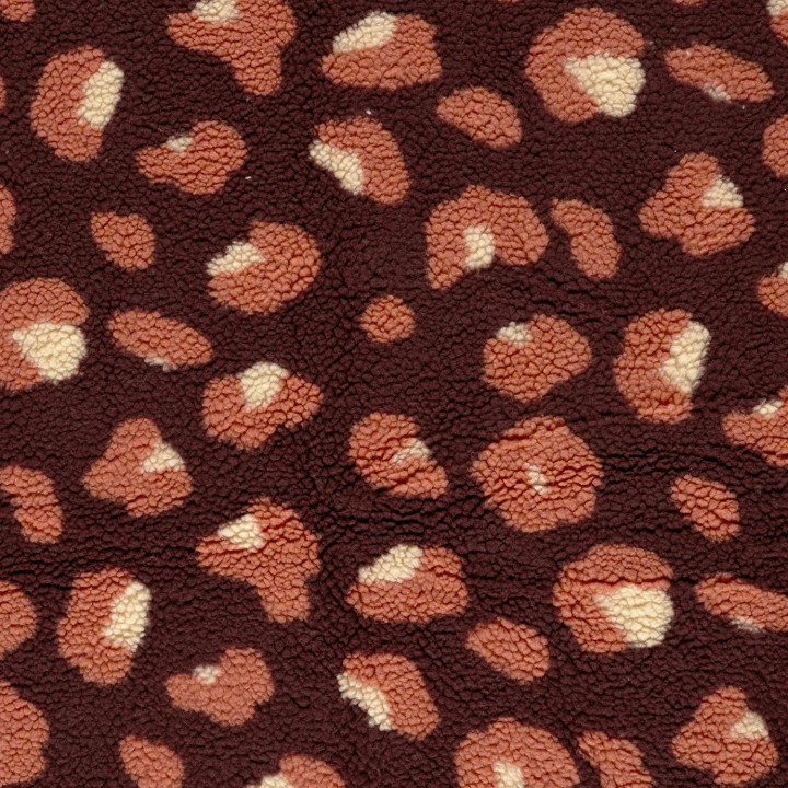 Tissu sherpa motif léopard fond bordeaux - OEKO TEX