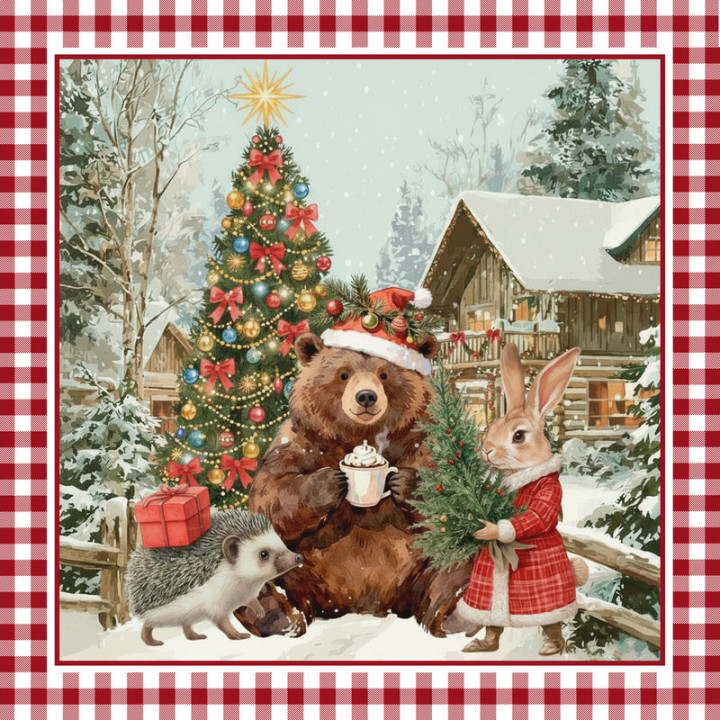 Panneau carré Ines - motif ours et lapin