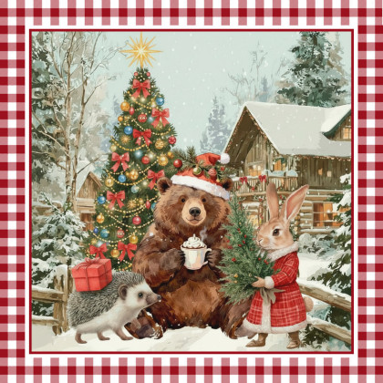 Panneau carré Ines - motif ours et lapin
