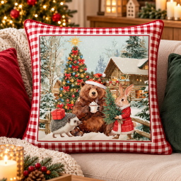 Panneau carré Ines - motif ours et lapin