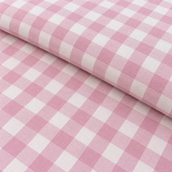 Tissu coton Celestin à grands carreaux Vichy Rose nénuphar