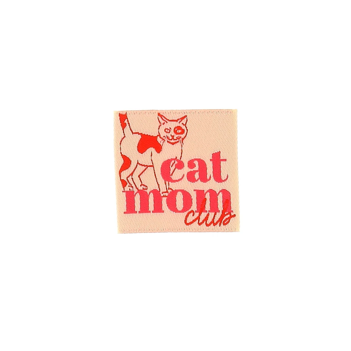 Étiquette tissée à coudre "Cat mom"