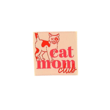 Étiquette tissée à coudre "Cat mom"