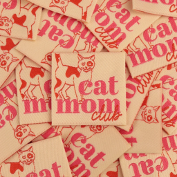 Étiquette tissée à coudre "Cat mom"