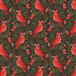 Tissu coton Rifle Paper Co. – Cardinals rouge fond vert sapin – Holiday Classics