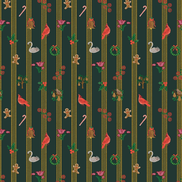 Tissu coton Rifle Paper Co. – Yuletide vert sapin doré – Holiday Classics