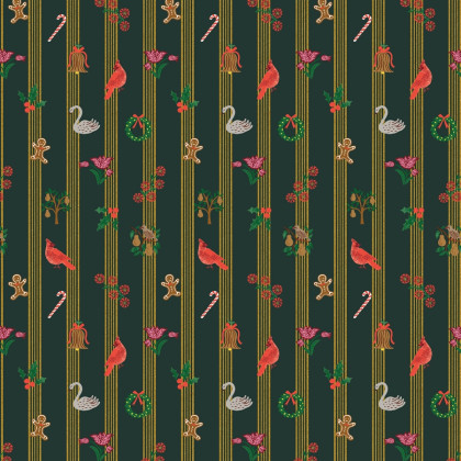 Tissu coton Rifle Paper Co. – Yuletide vert sapin doré – Holiday Classics