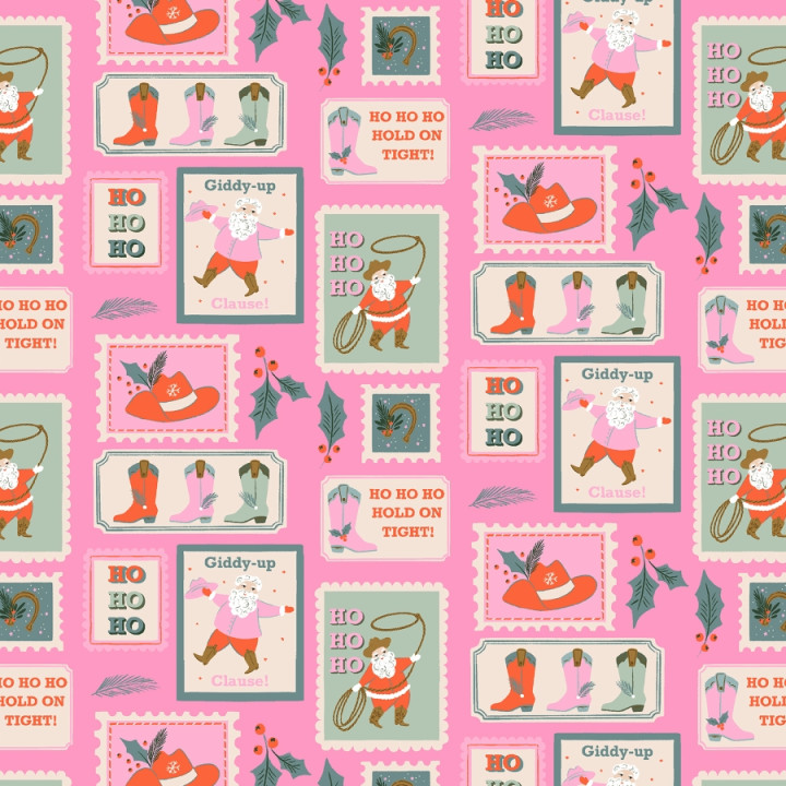 Tissu coton Noël western rose – Yee-Haw Holidays – Cotton + Steel