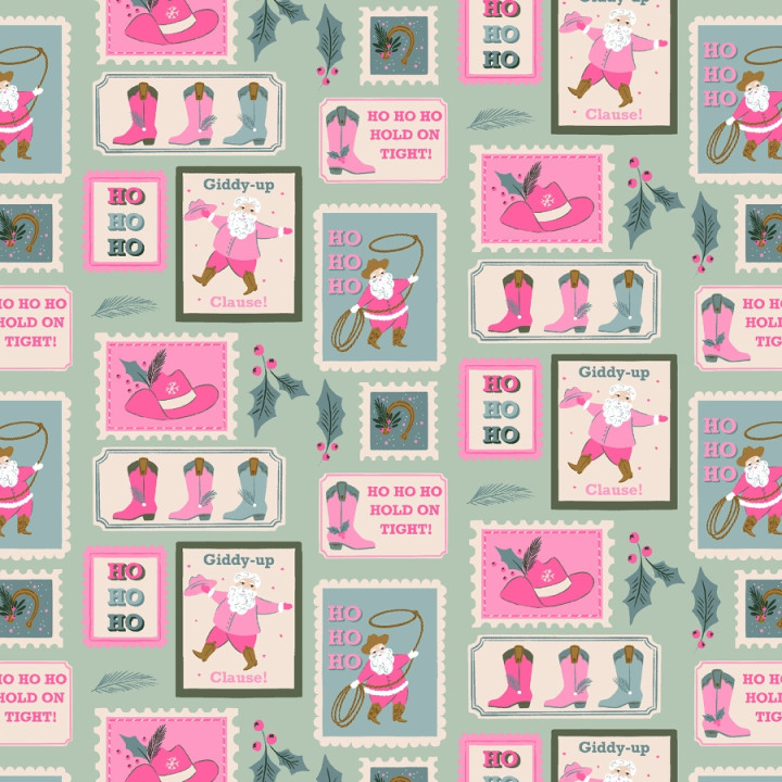 Tissu coton Noël western vert sauge – Yee-Haw Holidays – Cotton + Steel