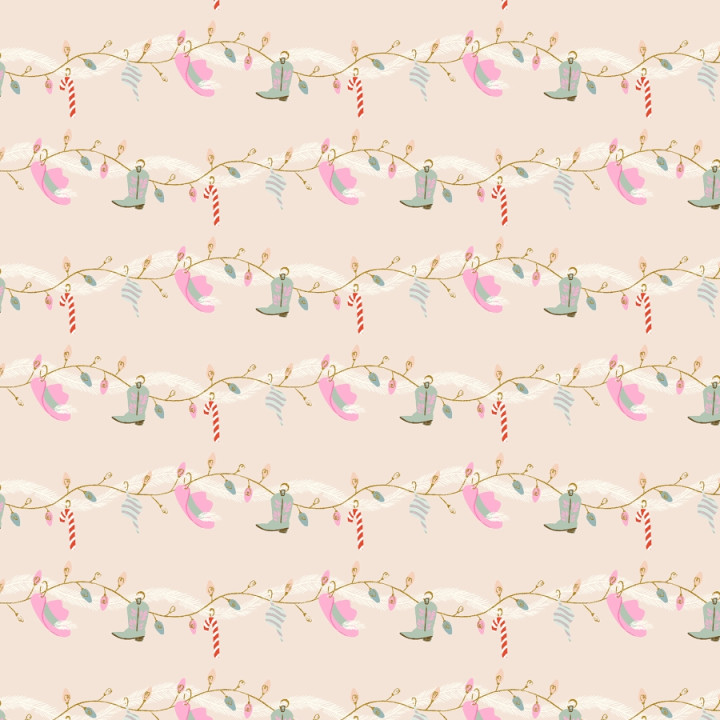 Tissu coton Noël guirlandes western beige rosé – Yee-Haw Holidays