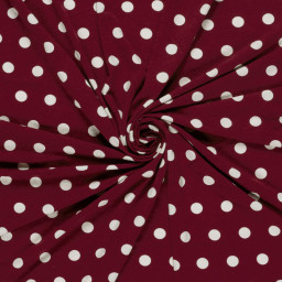 Tissu jersey de viscose bordeaux à pois blancs - OEKO TEX