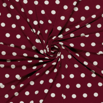 Tissu jersey de viscose bordeaux à pois blancs - OEKO TEX