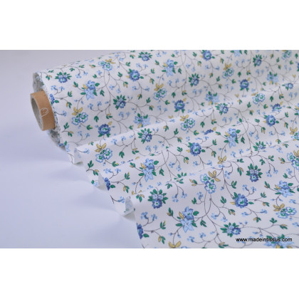 Tissu coton liberty fleurs lierre bleu