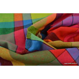 Tissu Coton à carreaux MADRAS rose, fuchsia, bleu et vert