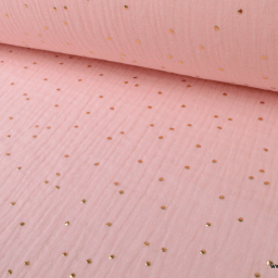 Tissu Double gaze coton Glitter à pois OR coloris ROSE BLUSH.x1m