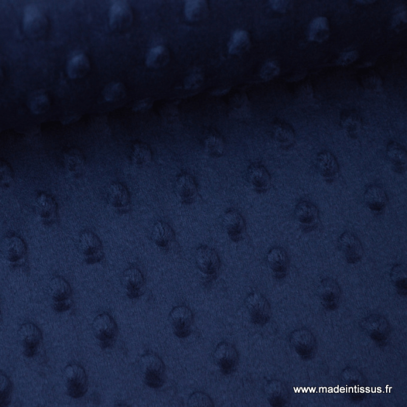 tissu polaire minky pas cher avec pois en relief coloris bleu marine