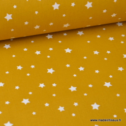 Tissu coton imprimé étoiles moutarde au mètre
