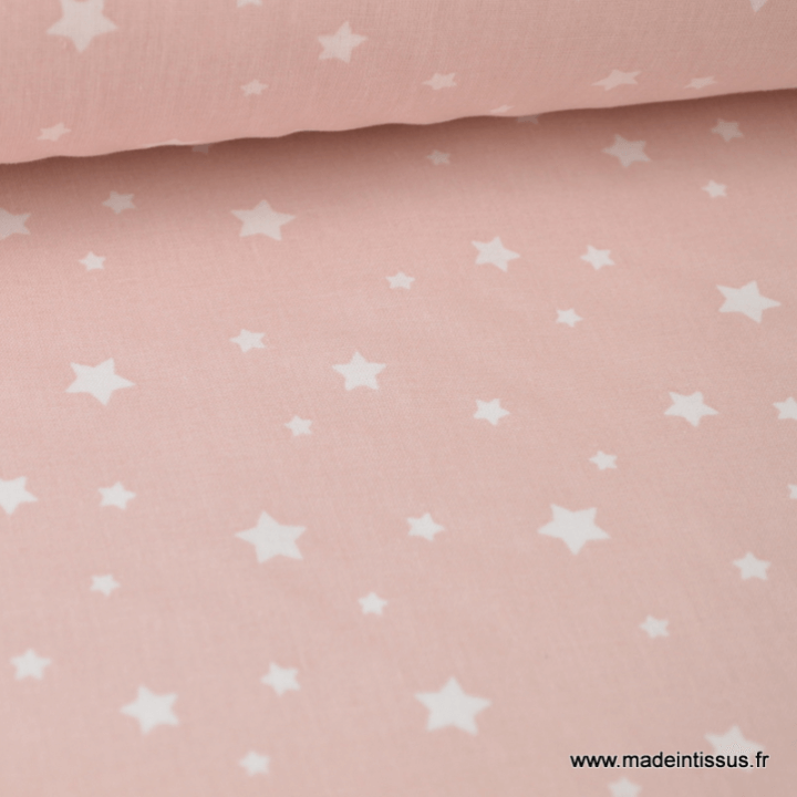 Tissu coton oeko tex imprimé étoiles rose blush