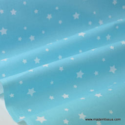 Tissu coton oeko tex imprimé dessin étoiles turquoise au mètre