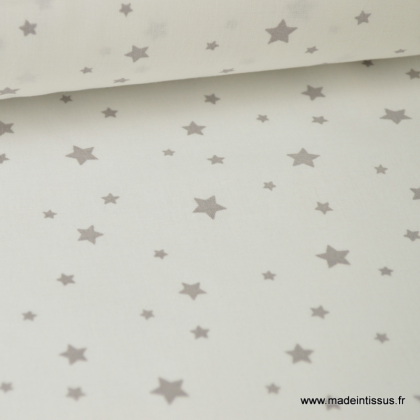 tissu Coton oeko tex imprimé étoiles gris fond blanc