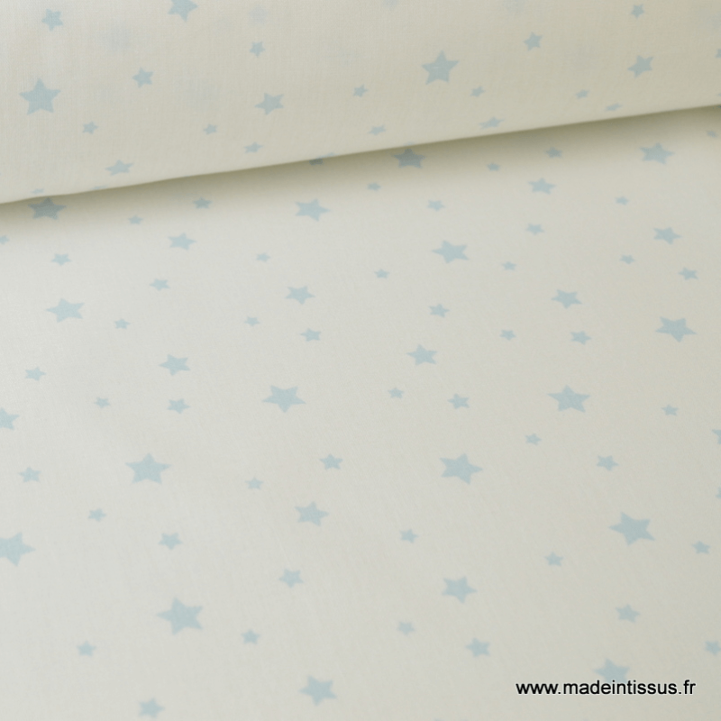 Popeline de coton blanc-bleu largeur 150cm ciel étoilé