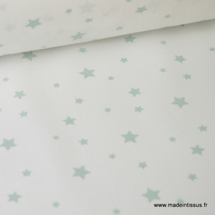 Tissu Coton oeko tex imprimé étoiles Celadon fond blanc