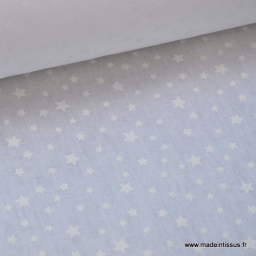 Tissu coton oeko tex imprimé dessin étoiles blanc sur fond blanc