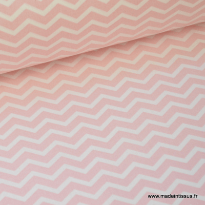 Tissu coton oeko tex imprimé chevrons zigzag rose  au mètre