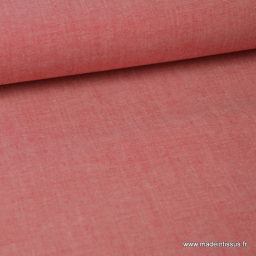 Tissu popeline coton oeko tex uni tissé teint chambray coloris Rouge au metre