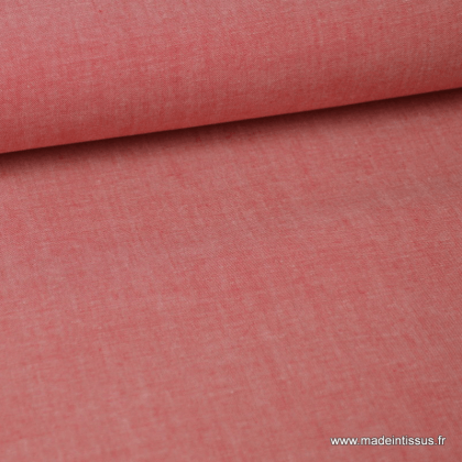 Tissu popeline coton oeko tex uni tissé teint chambray coloris Rouge au metre