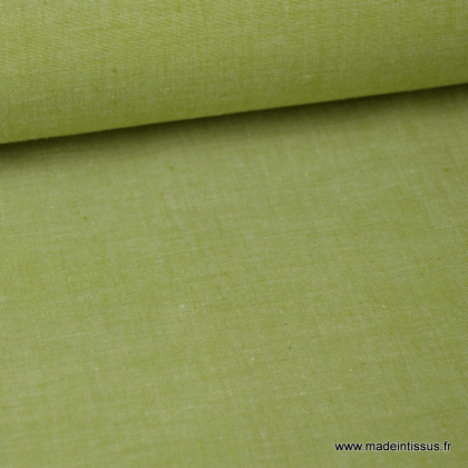 Tissu popeline coton uni tissé teint chambray coloris Fenouil x1m