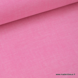 Tissu popeline coton uni tissé teint chambray coloris fuchsia