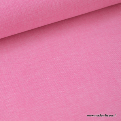 Tissu popeline coton uni tissé teint chambray coloris fuchsia