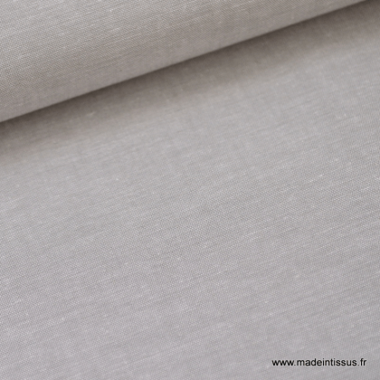 Tissu popeline coton uni tissé teint chambray coloris gris