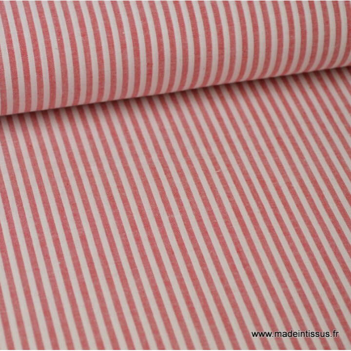 Popeline coton rayures rouges et blanches tissé teint .x1m