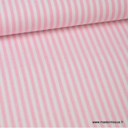 Popeline coton rayures roses et blanches tissé teint .x1m