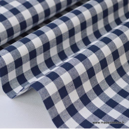 Popeline tissu 100% coton vichy grands carreaux coloris bleu marine X50 cm