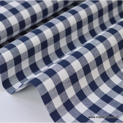 Popeline tissu 100% coton vichy grands carreaux coloris bleu marine X50 cm