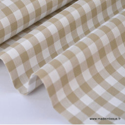 Popeline tissu 100% coton vichy grands carreaux coloris sable X50 cm
